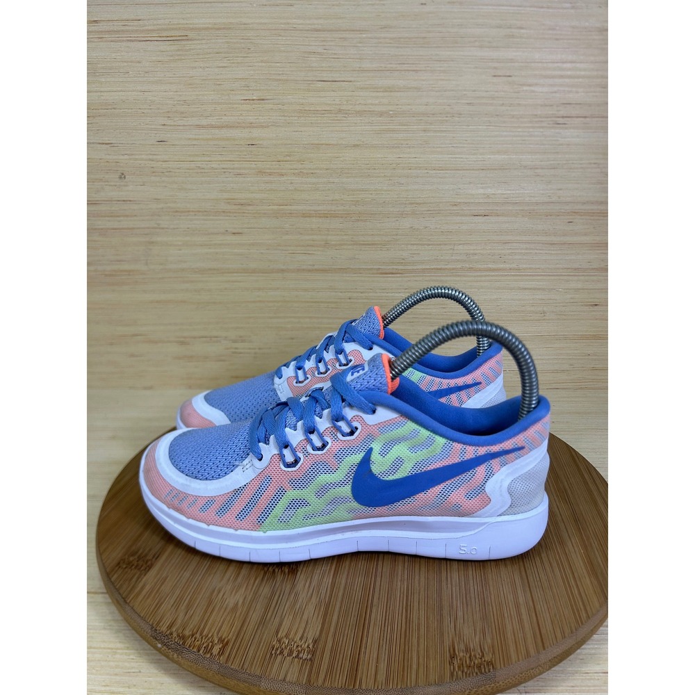 Nike Free 5.0 Blue Pink Green Running Shoes 725114-101 Womens Size 6 (4.5Y)